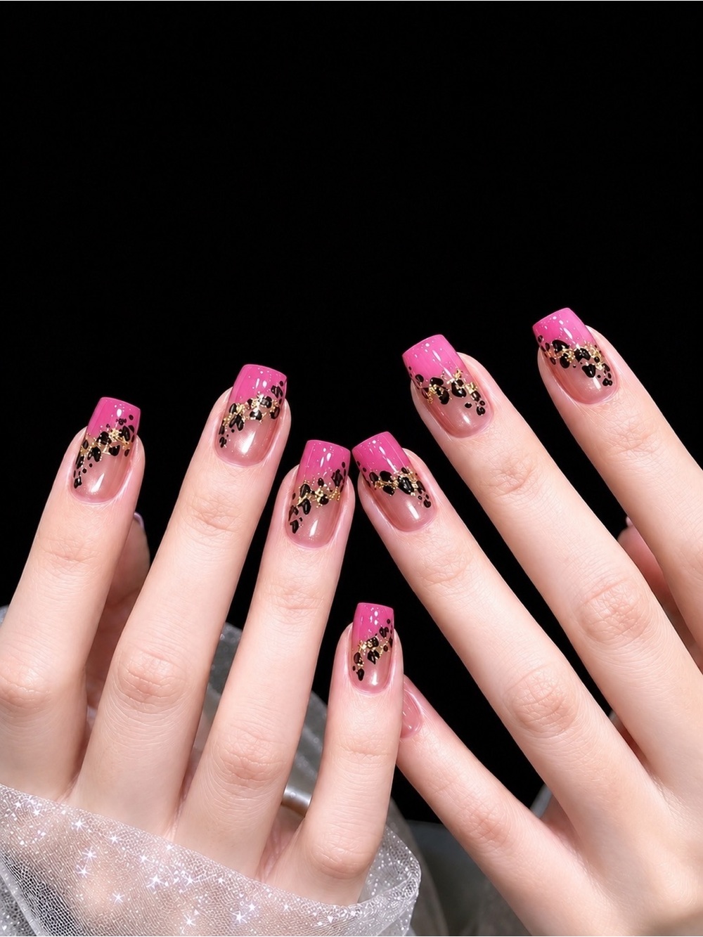 Pink Leopard Tip Press-On Nails - Glamorous Animal Print French Tips